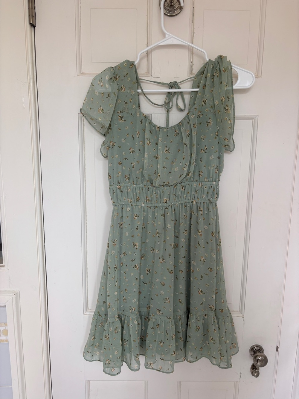 Altar'd State Sage Green Floral Ruffle Mini Dress